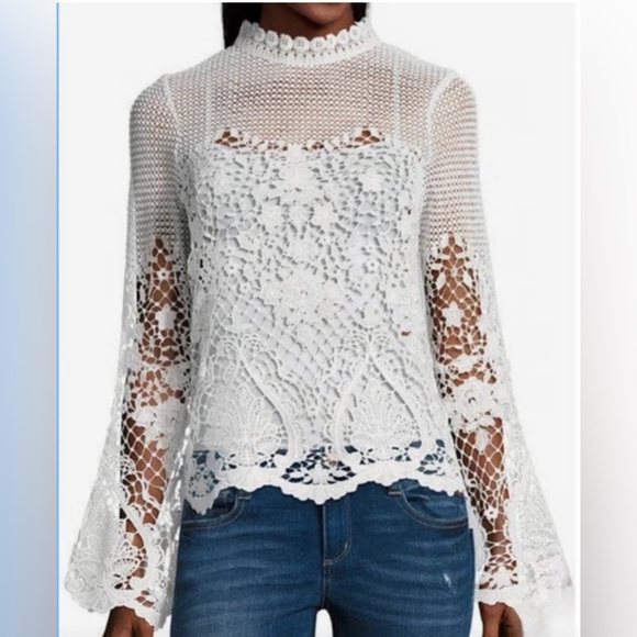 Project Runway Tops - Project Runway White Crochet Lace Bell Sleeve Top
